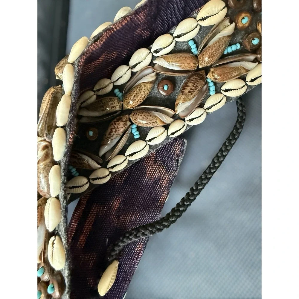 VTG Kuba (African) Beaded Cowrie Shell & Blue Bead Tie Belt Ceremonial  Art